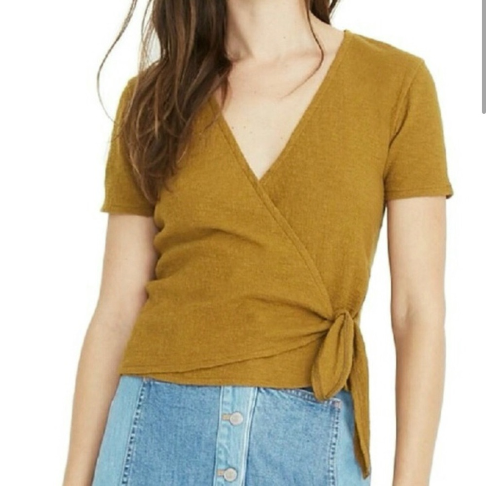 Madewell Mustard Wrap Short Sleeve Top